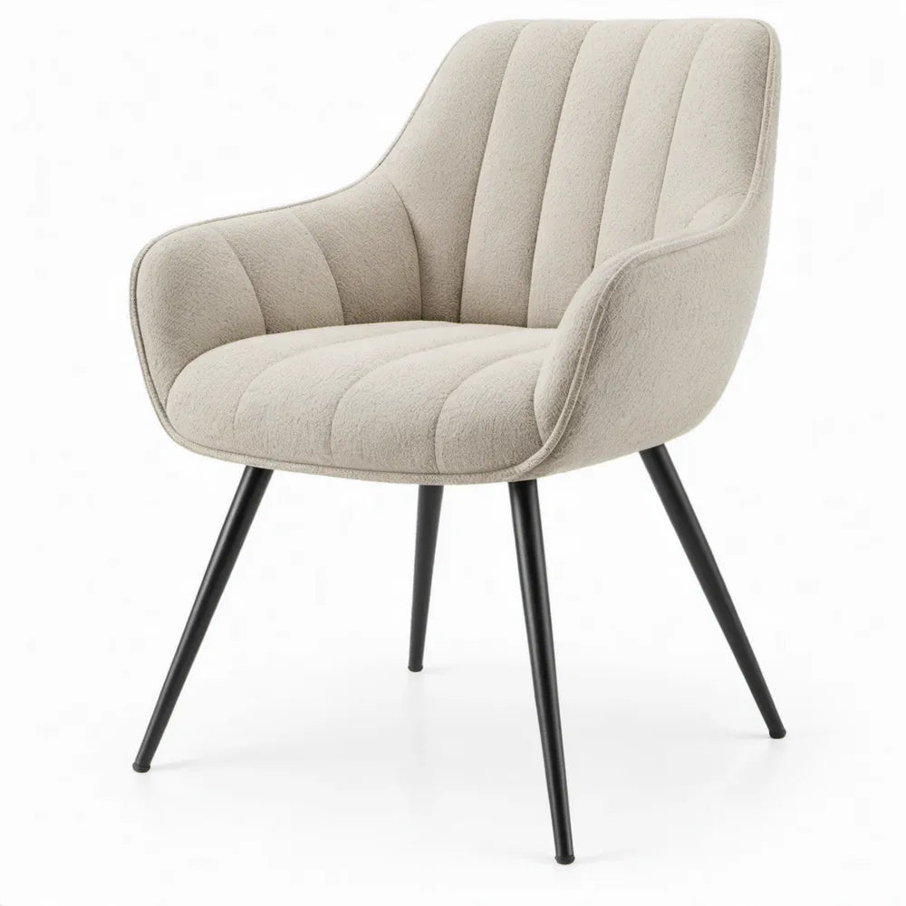 Beige eetkamerstoel met armleuningen en zwarte stalen poten, 60 x 64 x 85 cm