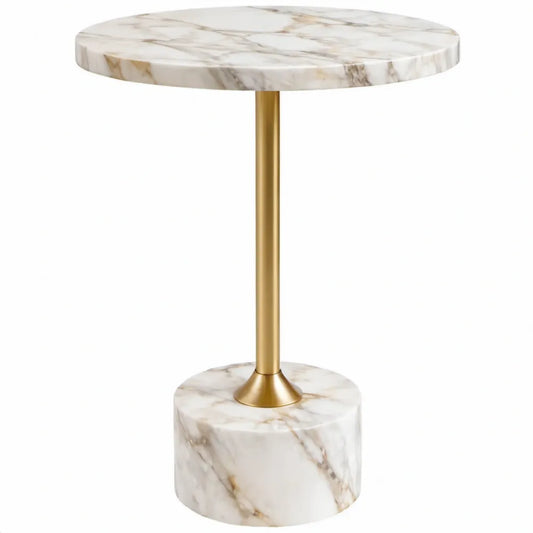 Ronde bijzettafel Ø 40 x 60 cm in wit, grijs-beige en goud met marmerlook