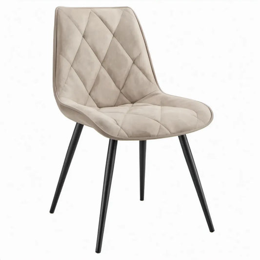 Eetkamerstoel 50 x 60 x 84 cm in beige fluweel met zwarte stalen poten
