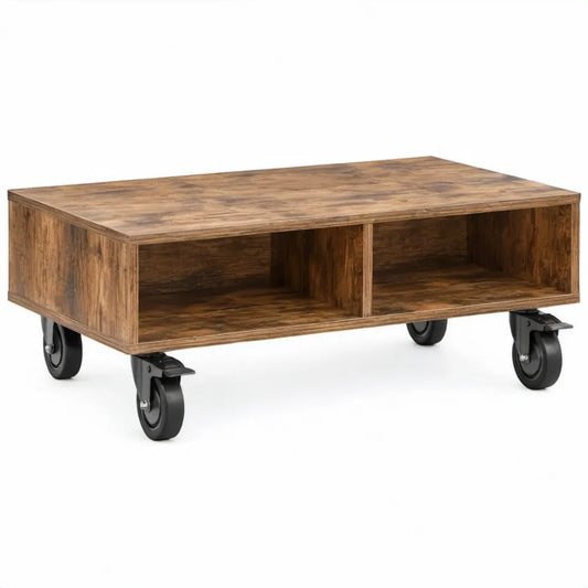 Rechthoekige salontafel op wielen 100 x 60 x 40 cm Bruin/Zwart MDF met melamine afwerking