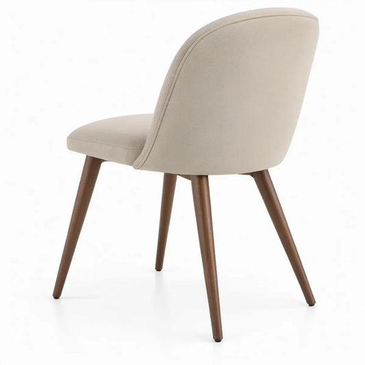 Beige eetkamerstoel met bruine poten van massief rubberhout, 49 x 59 x 83 cm