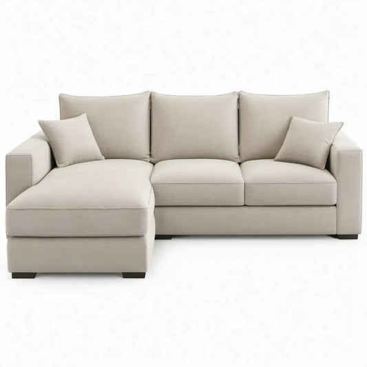 Beige 3-zits hoekbank met chaise longue links, 260 x 160 x 85 cm, polyester