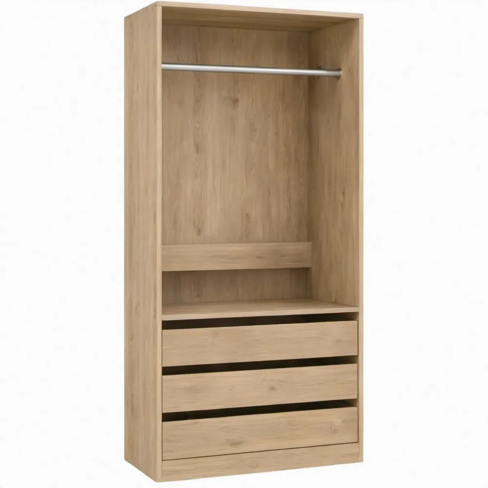 Open kledingkast met kledingroede en 3 lades, 80 x 52 x 180 cm, eikenkleurig