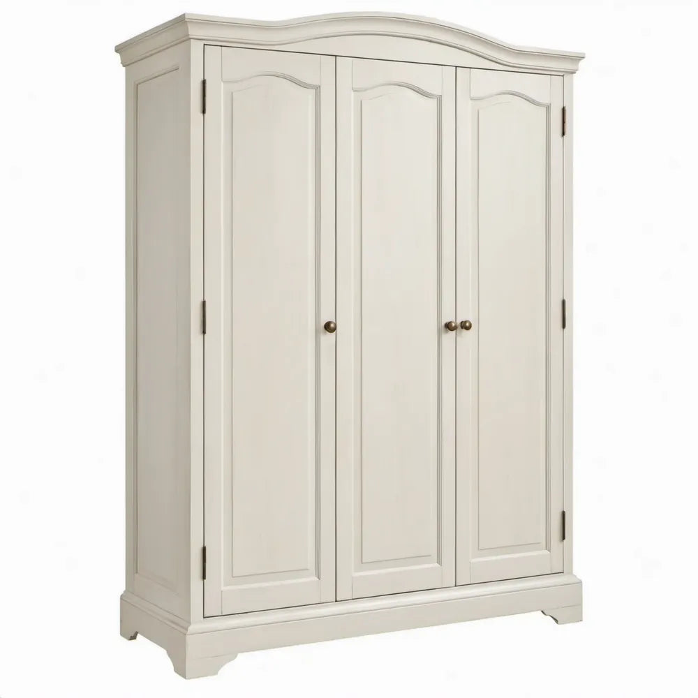 Kledingkast met 3 draaideuren 150 x 60 x 200 cm Gebroken wit MDF en grenenhout