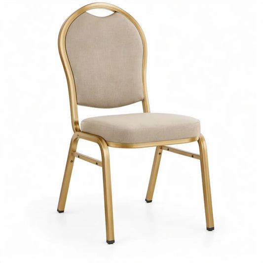 Beige gestoffeerde stoel met goudkleurig stalen frame, 92 x 44 x 54 cm