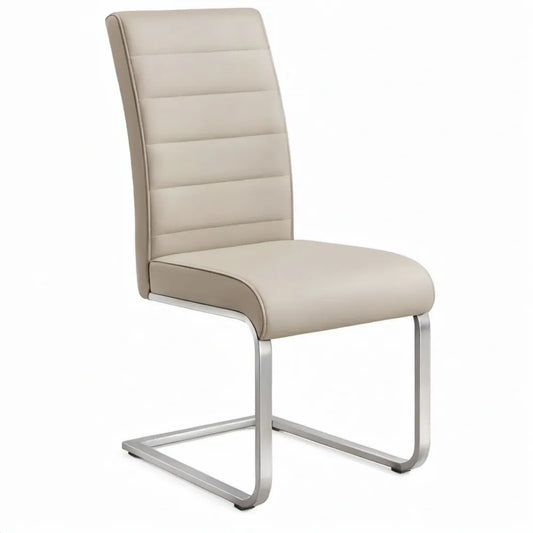 Beige PU-kunstleren eetkamerstoel met roestvrijstalen sledeframe 43 x 55 x 100 cm