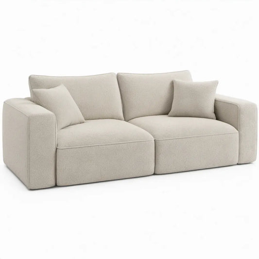Crèmekleurige 2-zitsbank met bouclé polyester bekleding, 180 x 95 x 82 cm
