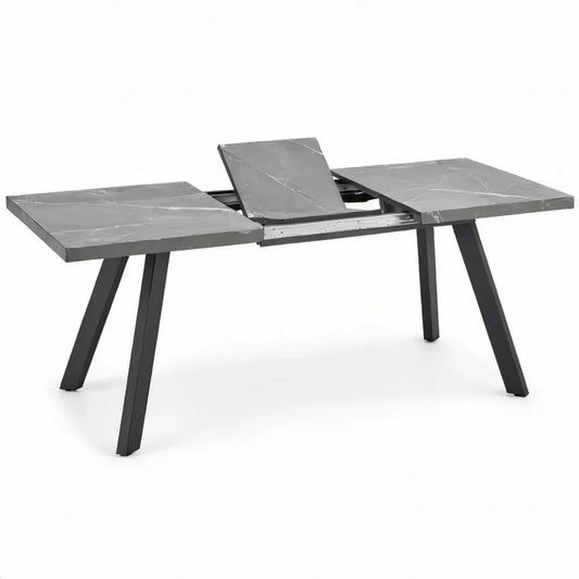 Uitschuifbare eettafel 120-160 x 80 x 76 cm met grijs keramisch blad en zwart stalen onderstel