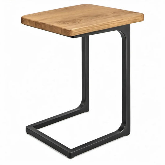 C-vormige bijzettafel 45 x 30 x 60 cm van massief acaciahout en zwart staal