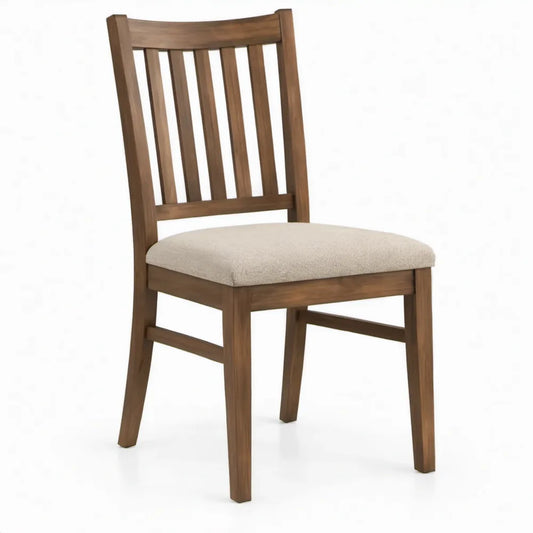 Eetkamerstoel van rubberhout met beige gestoffeerde zitting, 45 x 55 x 97 cm, Bruin/Beige