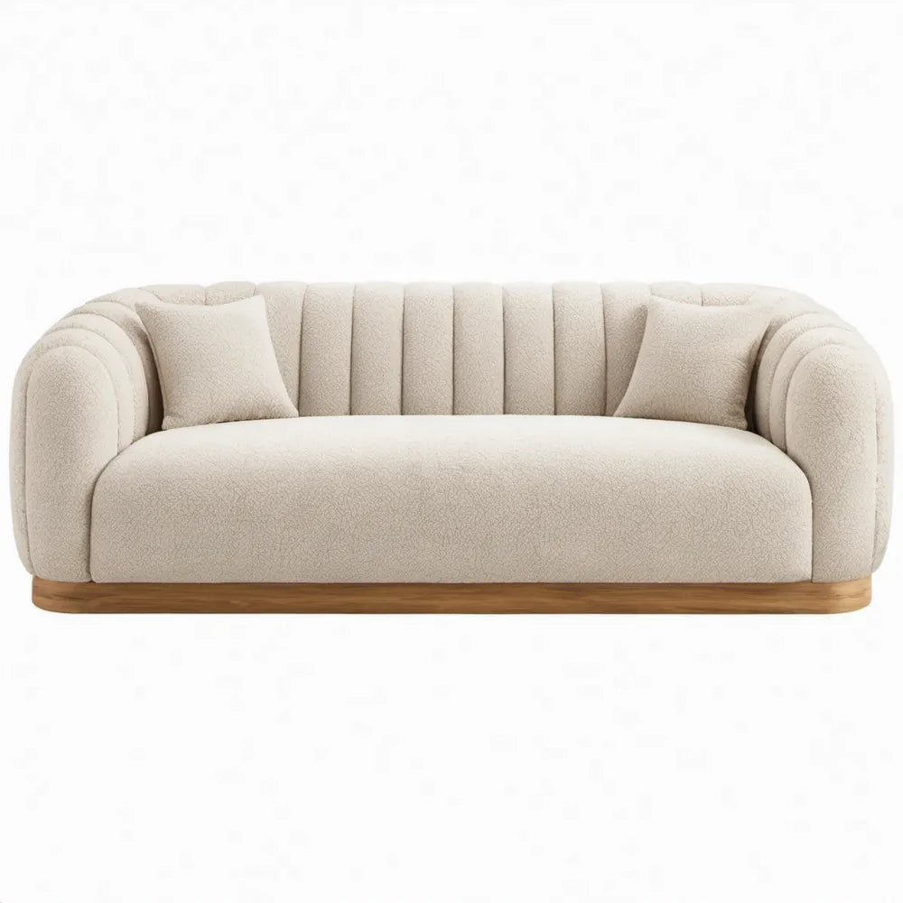 2-zitsbank 180 x 90 x 75 cm crème bouclé polyester met houten onderstel