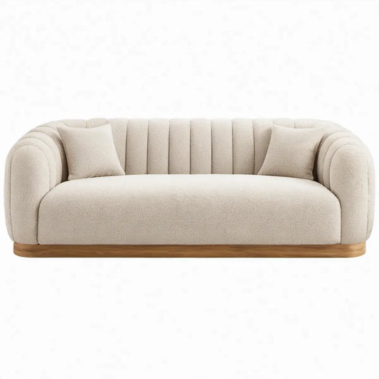 2-zitsbank 180 x 90 x 75 cm crème bouclé polyester met houten onderstel