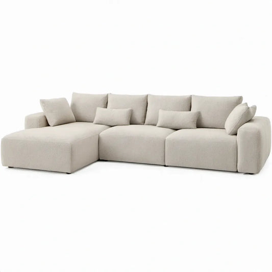 Modulaire hoekbank met chaise longue, 3-zits, 300 x 170 x 80 cm, crème polyester