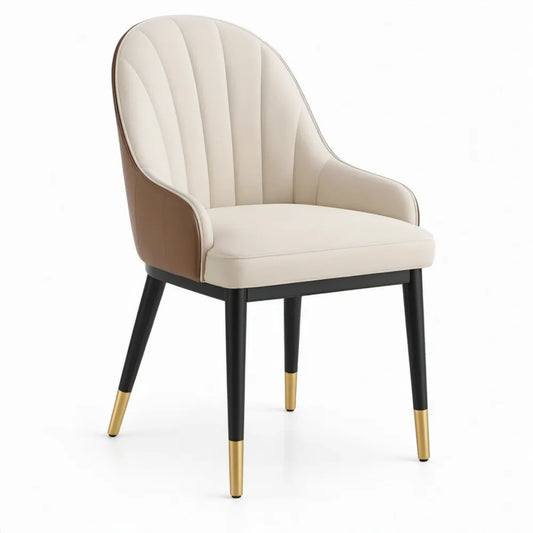 Eetkamerstoel met armleuningen 58 x 61 x 85 cm – Crème/Taupe met zwarte stalen poten